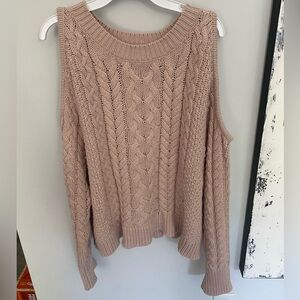 Aerie Cold Shoulder Cable Knit Sweater. Size L. Beige/Oatmeal type color.